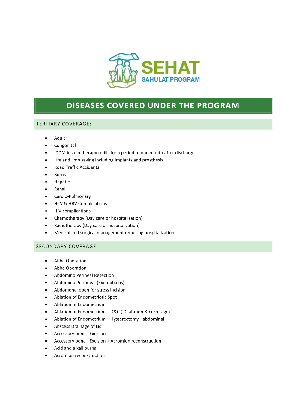 Diseases Covered Under the Program