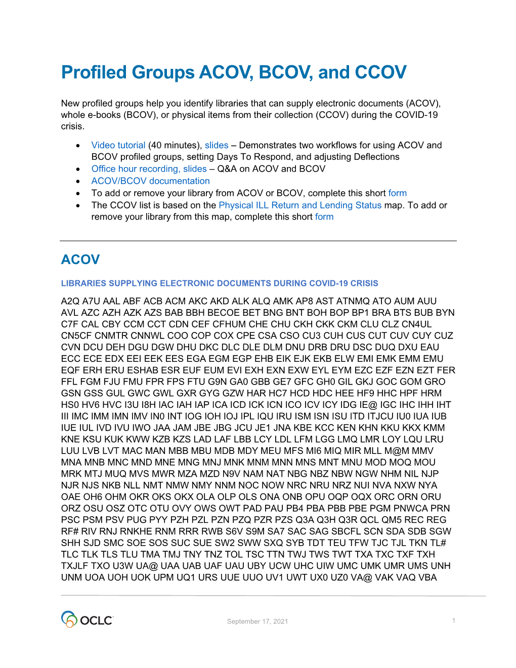 Profiled Groups ACOV, BCOV, and CCOV