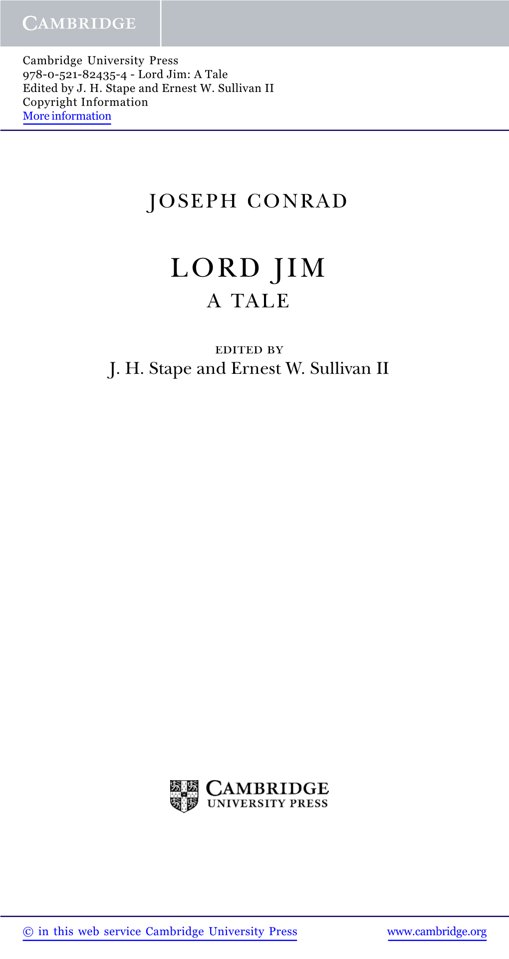 Lord Jim: a Tale Edited by J