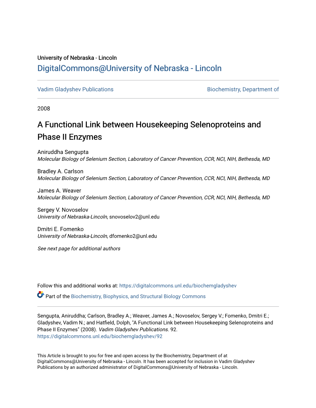 A Functional Link Between Housekeeping Selenoproteins and Phase II Enzymes