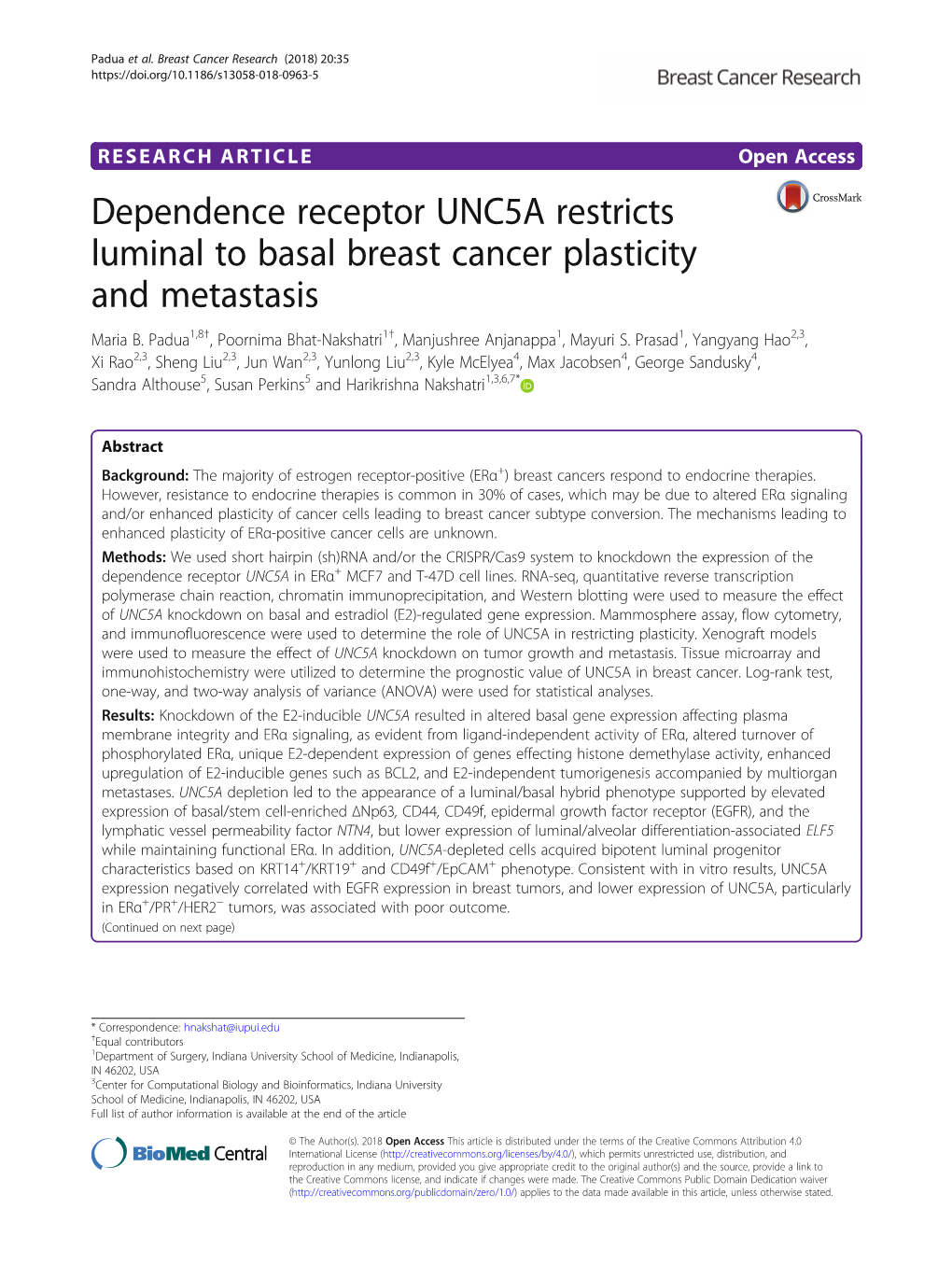 Dependence Receptor UNC5A Restricts Luminal to Basal Breast Cancer Plasticity and Metastasis Maria B