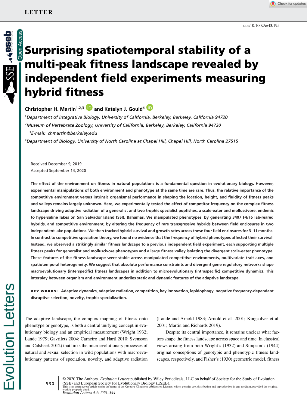 Surprising Spatiotemporal Stability of a Multi‐Peak Fitness Landscape