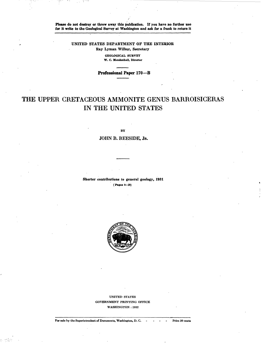 The Upper Cretaceous Ammonite Genus Barroisiceras in the United States