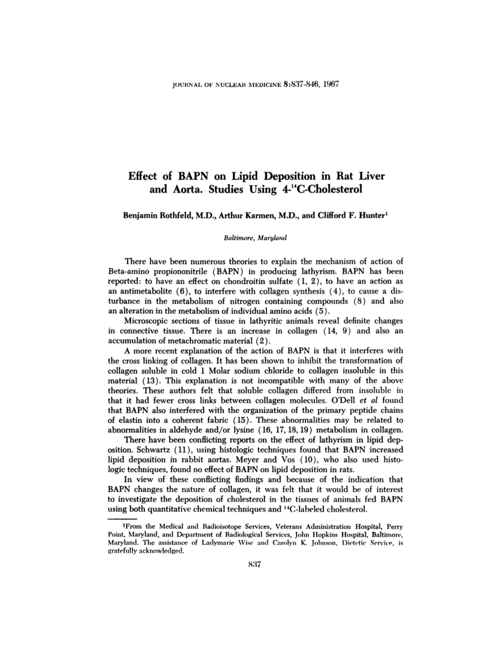 Effect of BAPN on Lipid Deposition in Rat Liver and Aorta. Studies Using 4-14C-Cholesterol