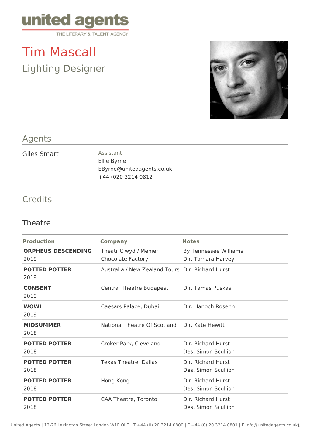 Tim Mascall Lighting Designer