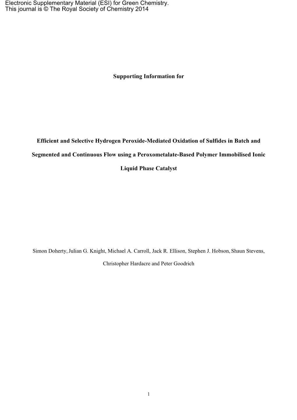 Supporting Information for Efficient and Selective Hydrogen Peroxide