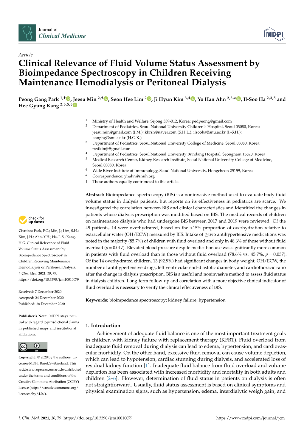 Clinical Relevance of Fluid Volume Status Assessment by Bioimpedance Spectroscopy in Children Receiving Maintenance Hemodialysis Or Peritoneal Dialysis