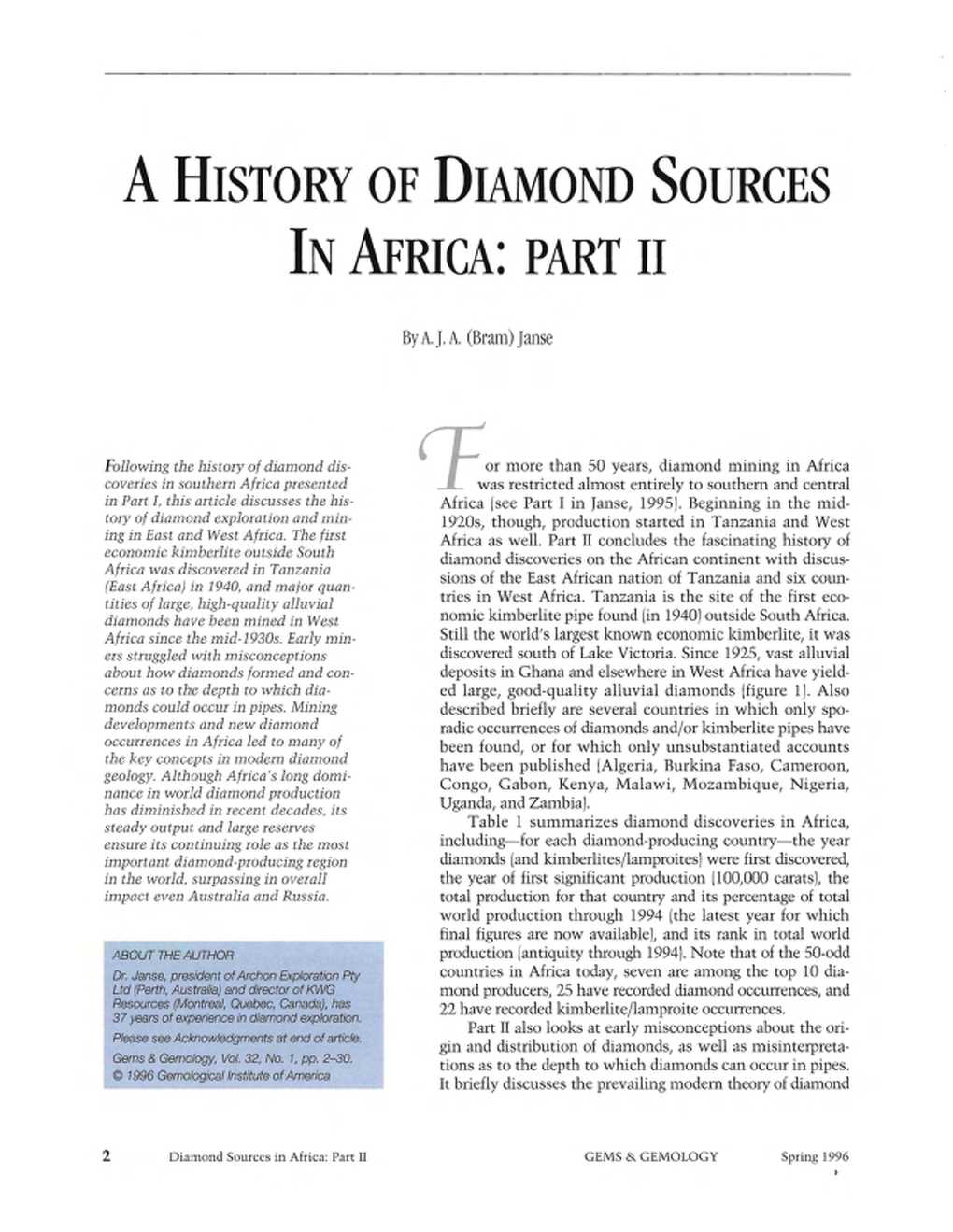 A History of Diamond Sources in Africa: Part II