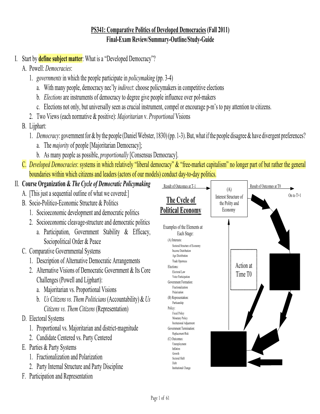 PS341: Comparative Politics of Developed Democracies (Fall 2011) Final-Exam Review/Summary-Outline/Study-Guide