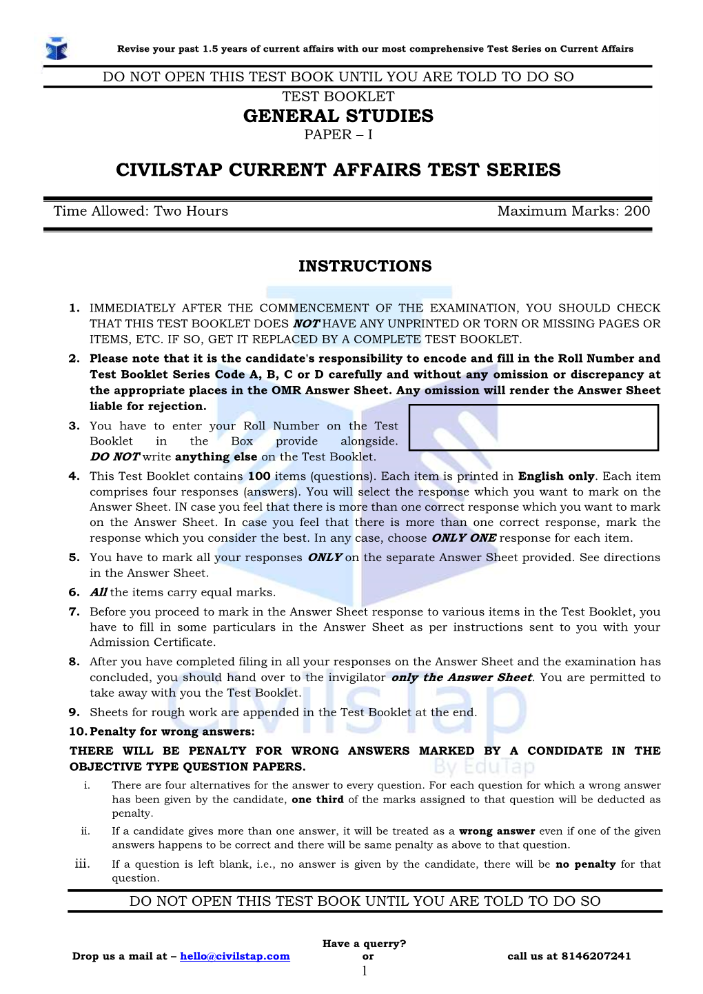 General Studies Civilstap Current Affairs Test Series