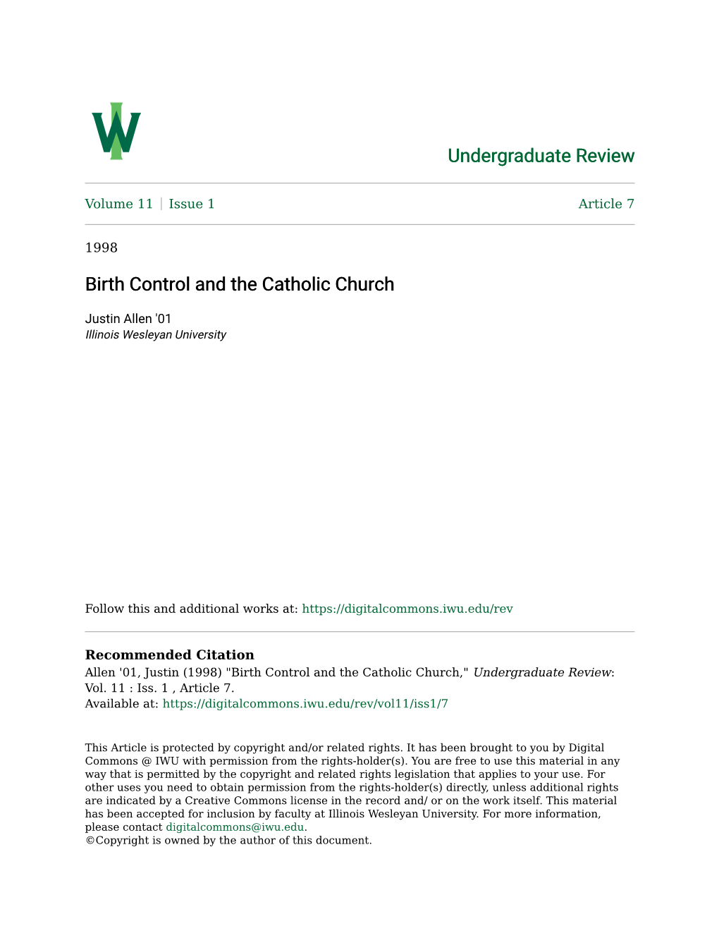 Birth Control and the Catholic Church