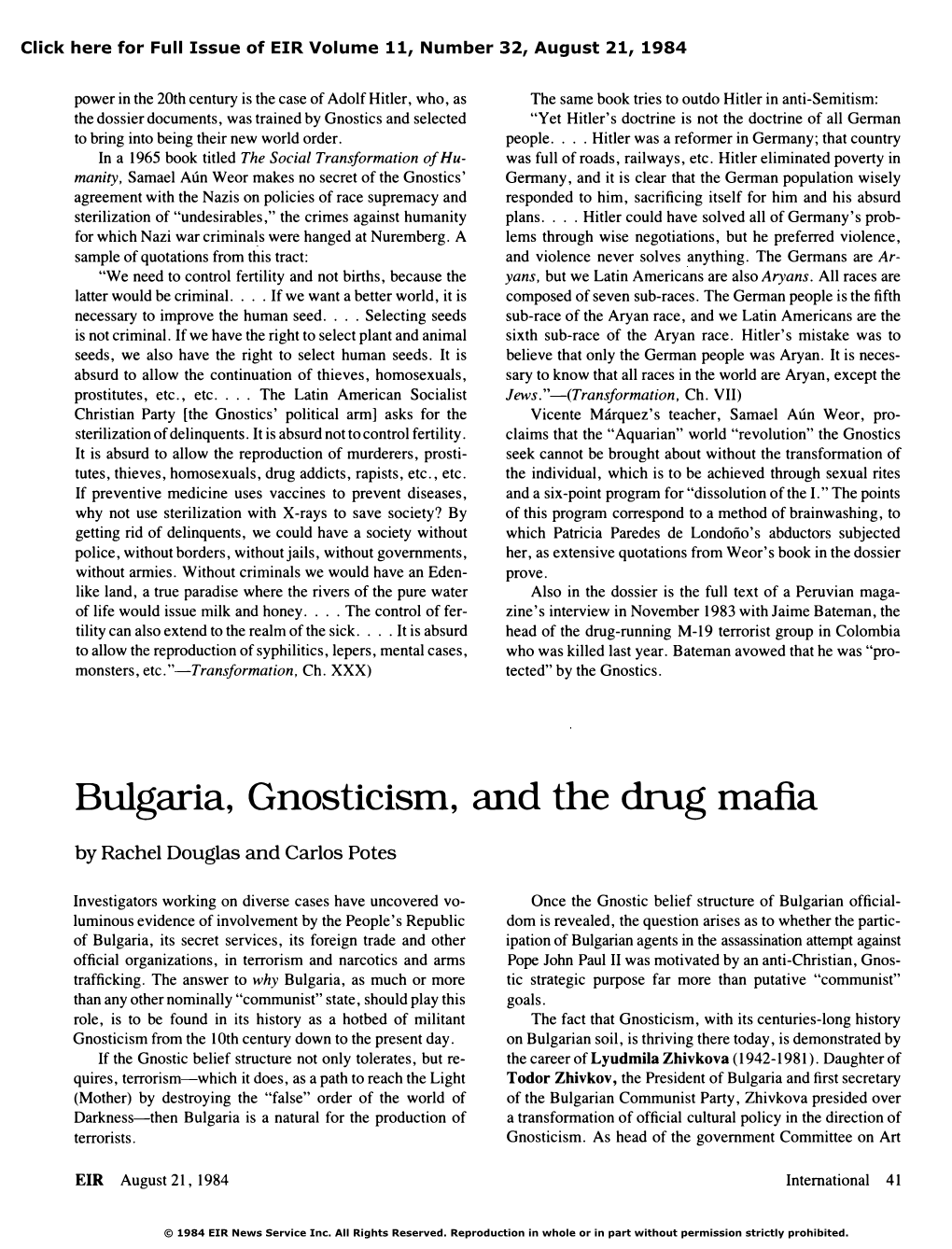 Bulgaria, Gnosticism, and the Drug Mafia