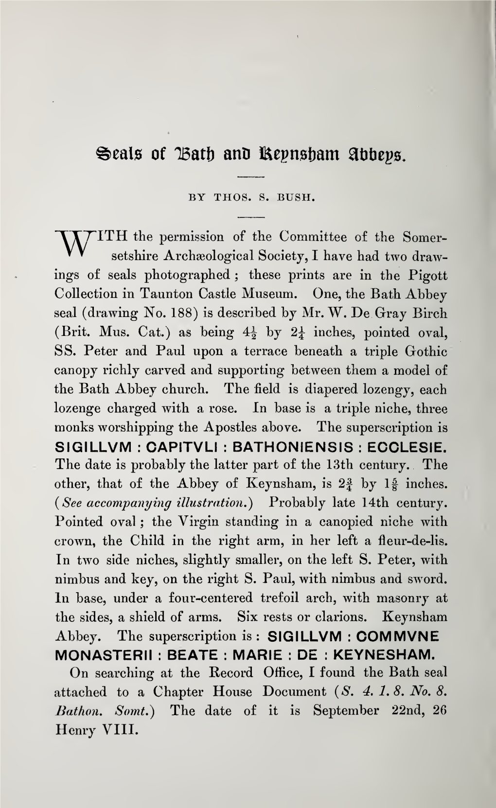 Bush, T S, Seals of Bath and Keynsham Abbeys, Part II, Volume 51