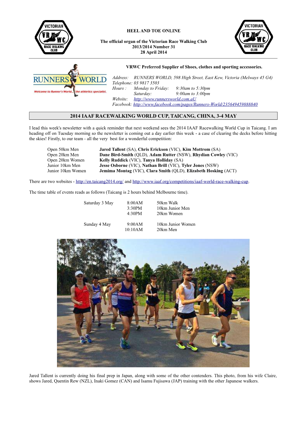 2014 Iaaf Racewalking World Cup, Taicang, China, 3-4 May