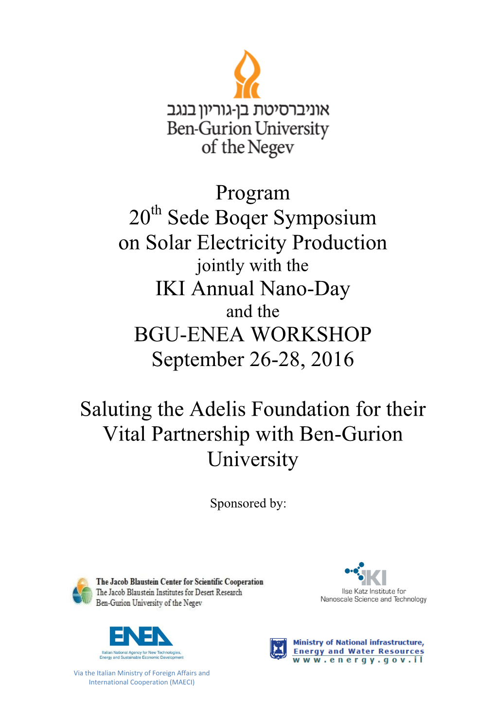 Program 20 Sede Boqer Symposium on Solar Electricity Production IKI