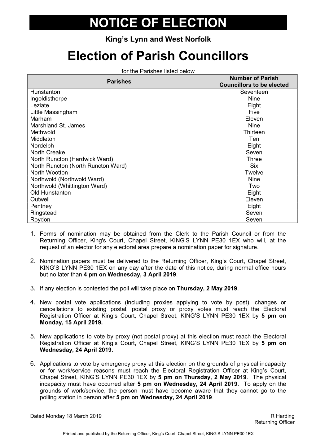 NOTICE of ELECTION Election of Parish Councillors