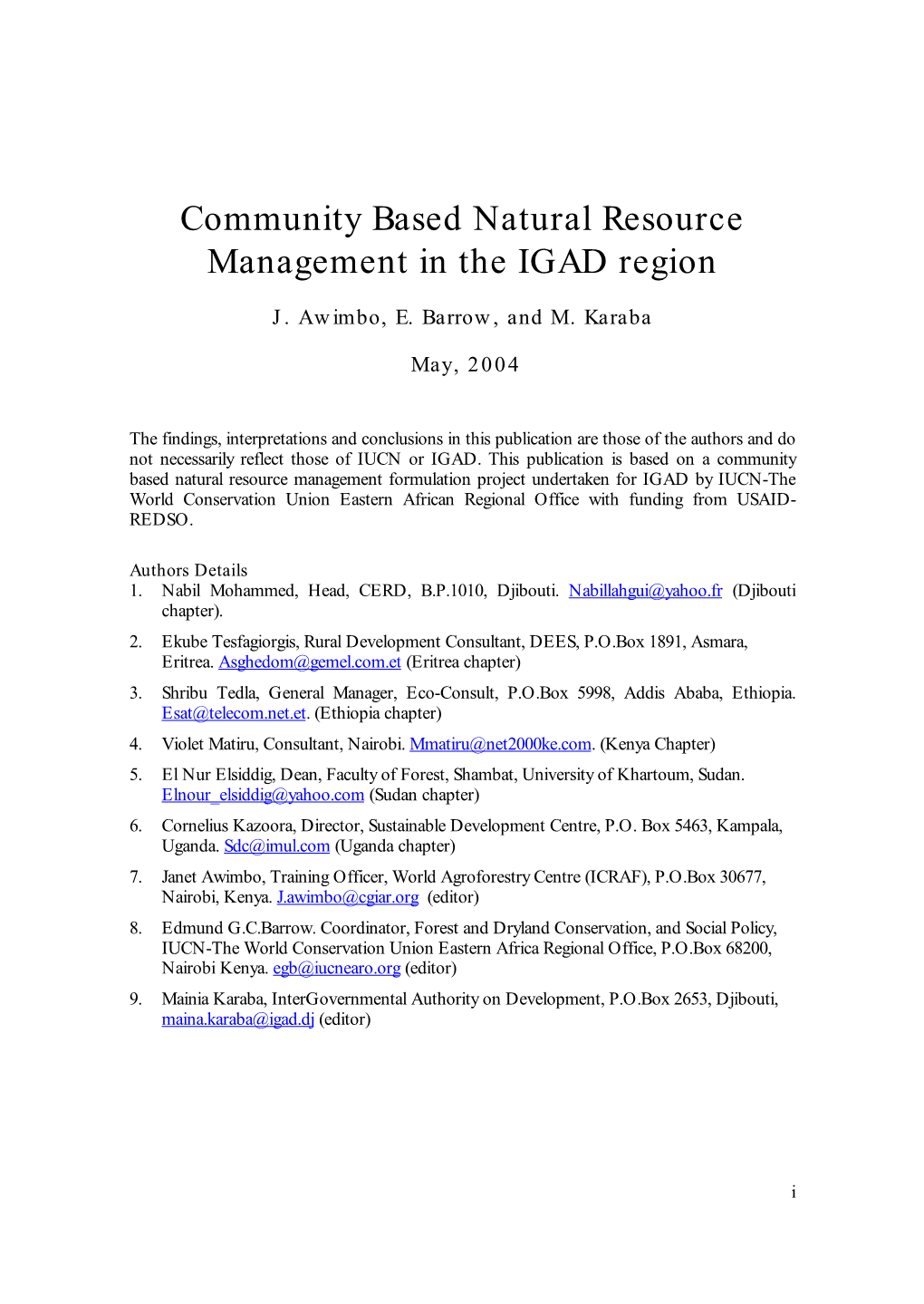 Community Based Natural Resource Management in the IGAD Region