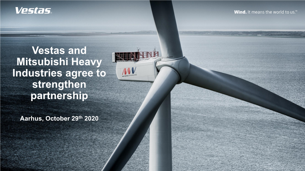Vestas and Mitsubishi Heavy Industries Agree to Strengthen Partnership