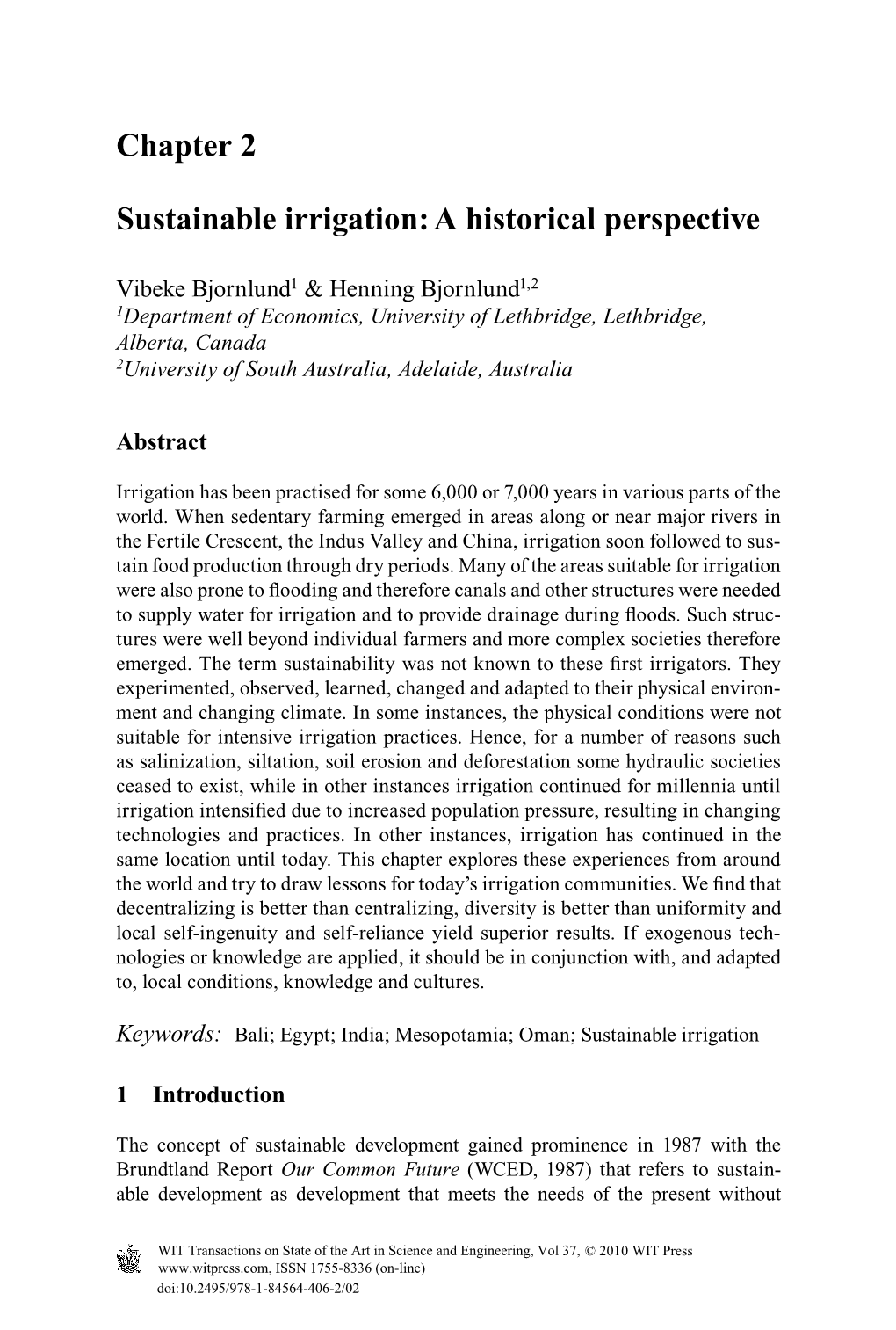 Chapter 2 Sustainable Irrigation: a Historical Perspective