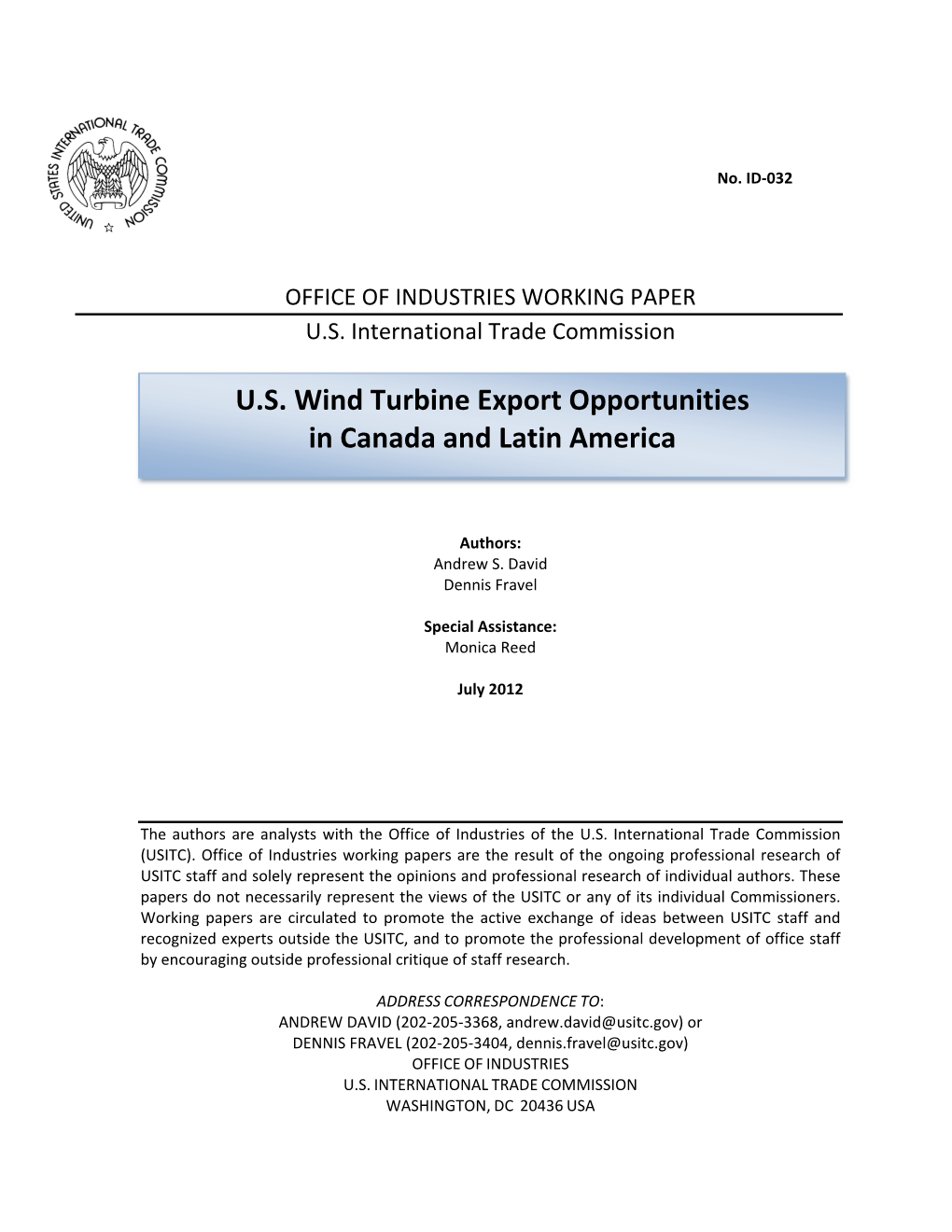 Wind Turbine Export Opportunities in Canada and Latin America