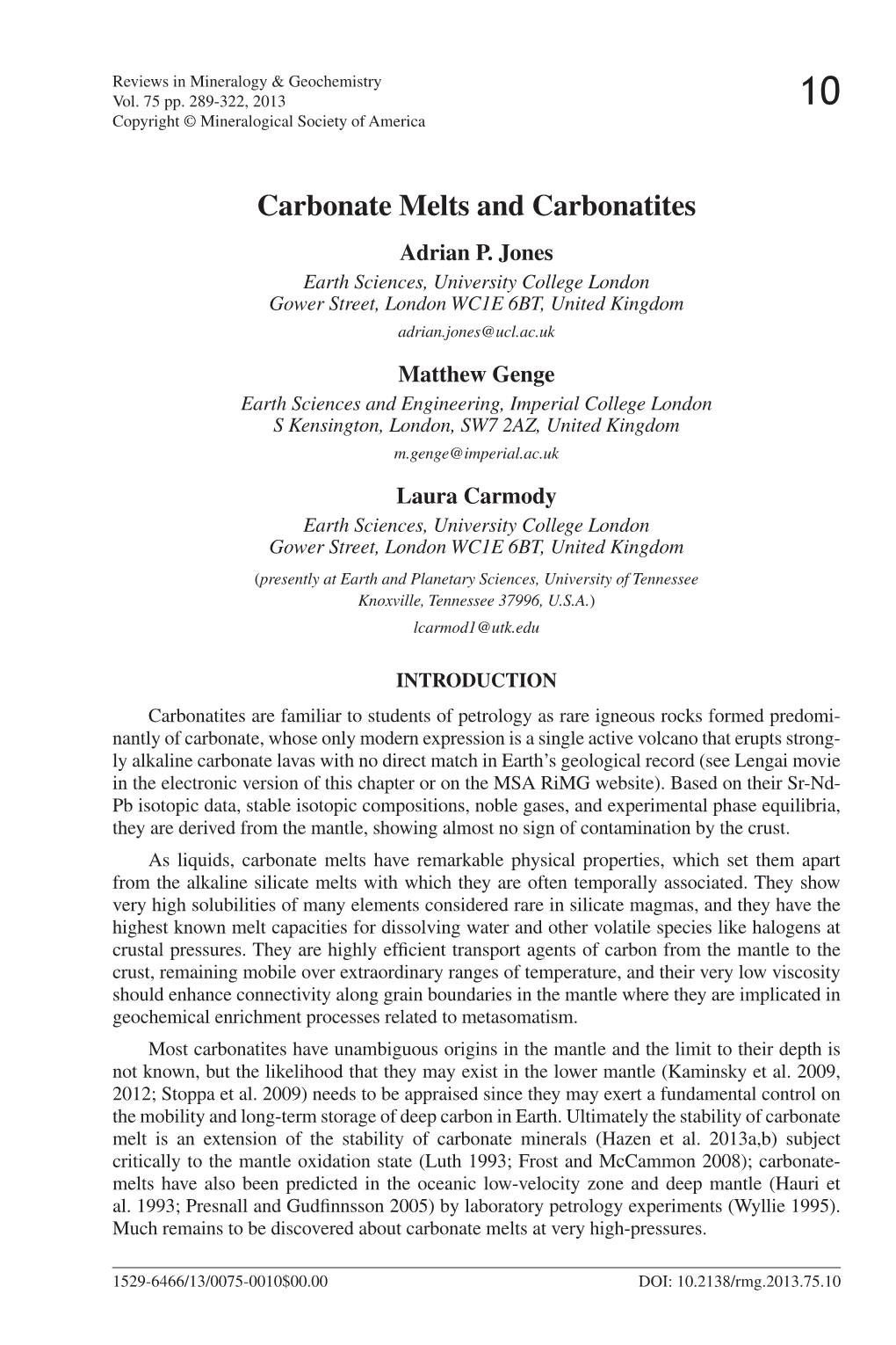 Carbonate Melts and Carbonatites Adrian P