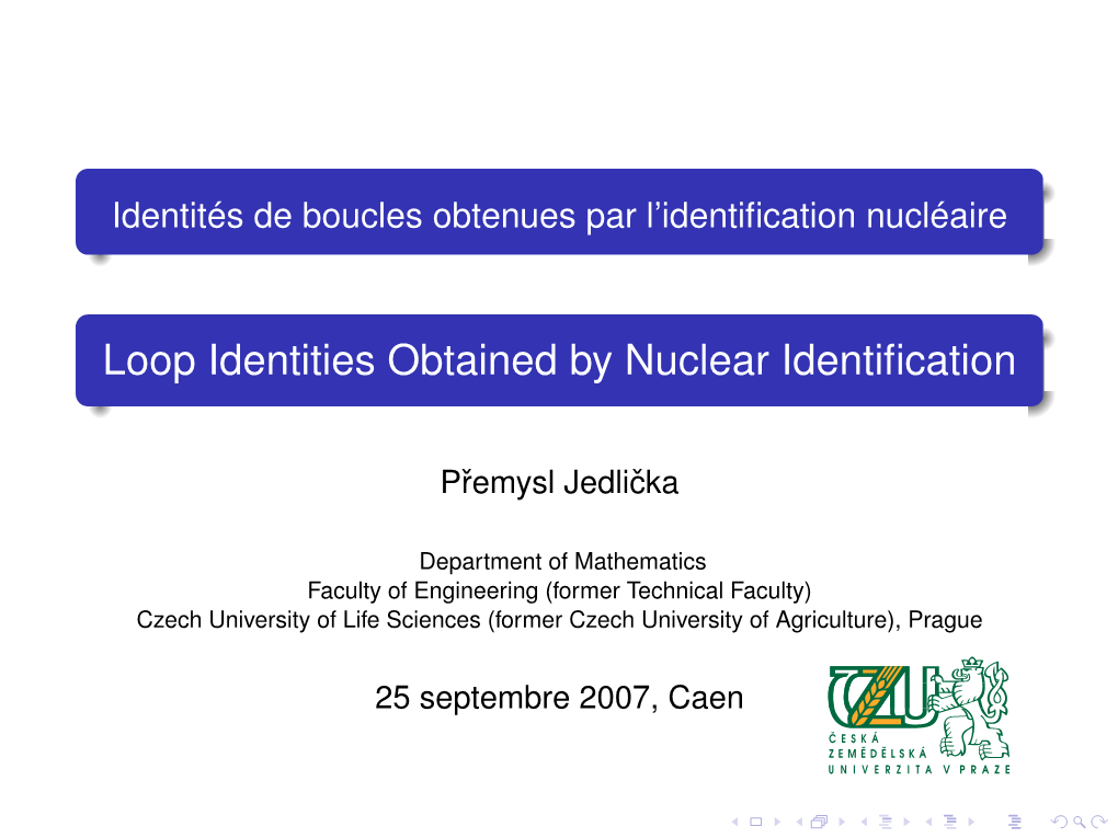 Loop Identities Obtained by Nuclear Identification