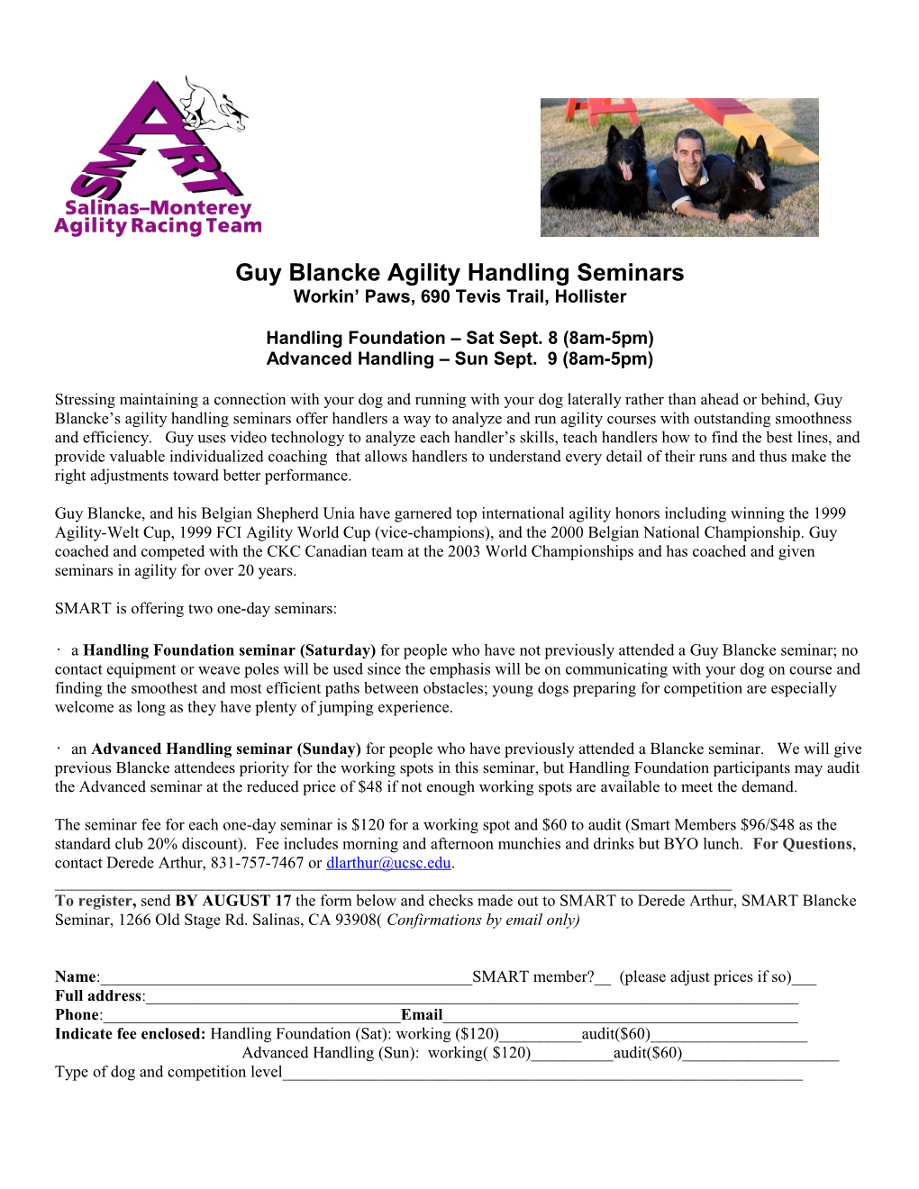 Guy Blancke Agility Handling Seminars