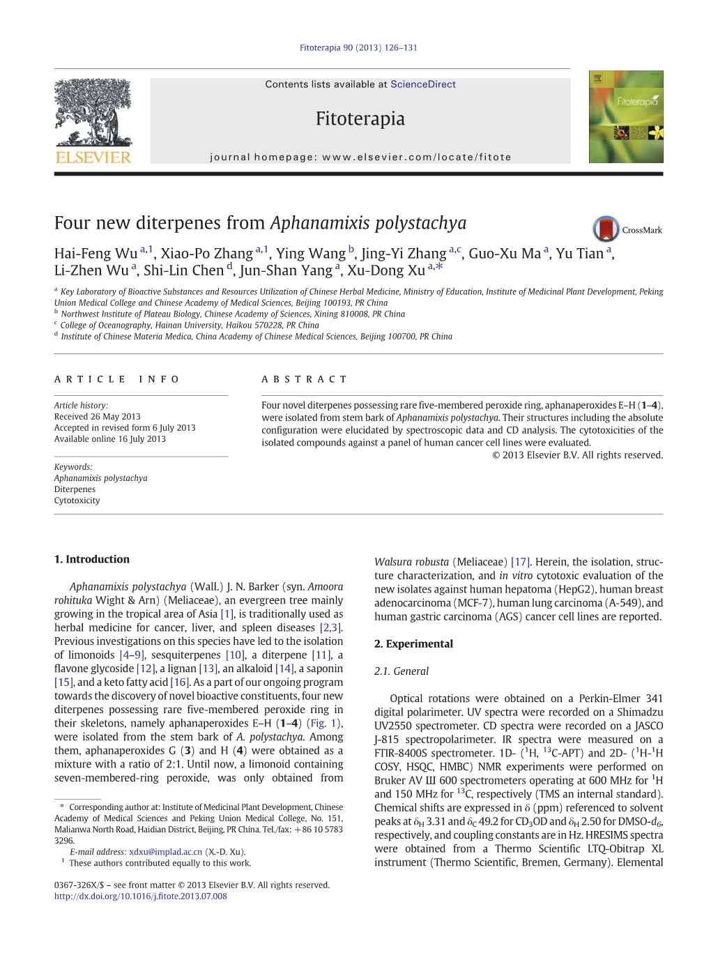 Four New Diterpenes from Aphanamixis Polystachya