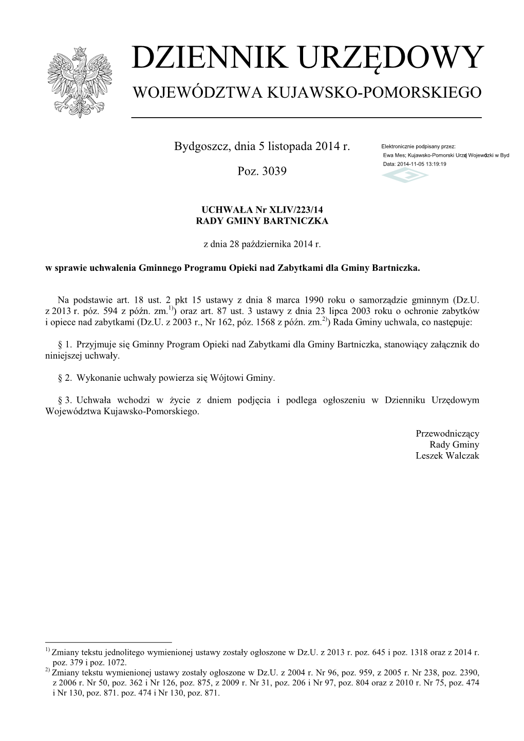 Uchwała Nr XLIV/223/14 Z Dnia 28 Października 2014 R