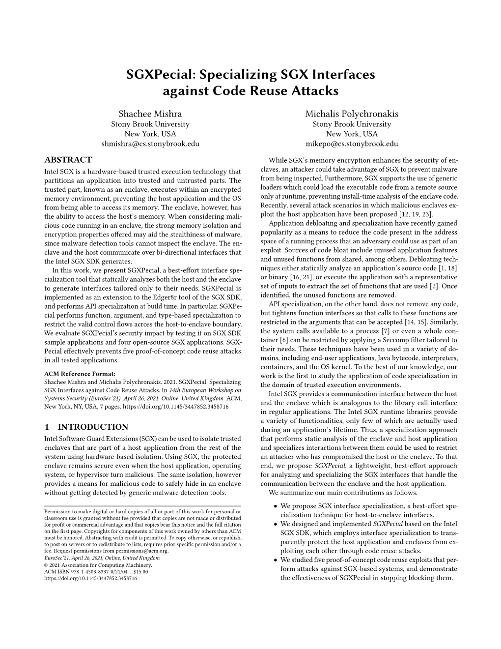 Specializing SGX Interfaces Against Code Reuse Attacks