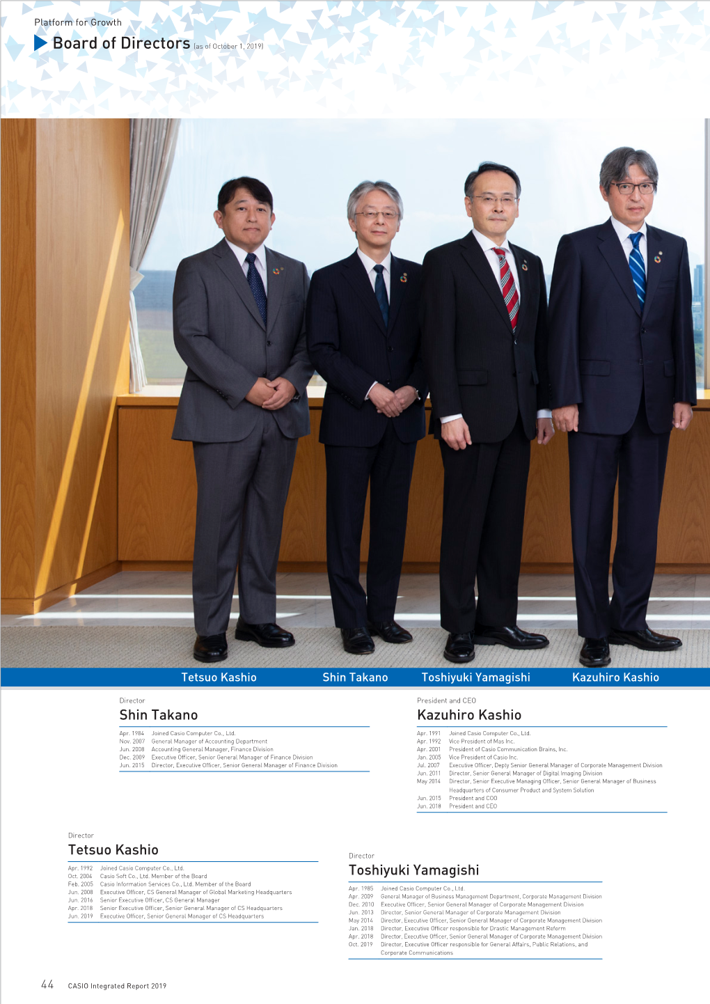 Integrated Report 2019 Motoki Ozaki Tomoyuki Uchiyama Michiko Chiba Hirotomo Abe