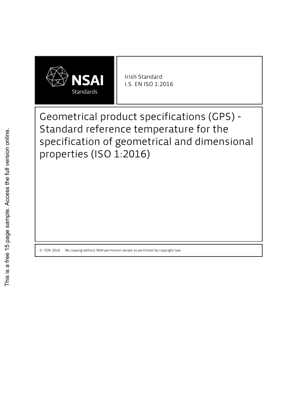 Standard Reference Temperature for the Specification of Geometrical and Dimensional Properties (ISO 1:2016)