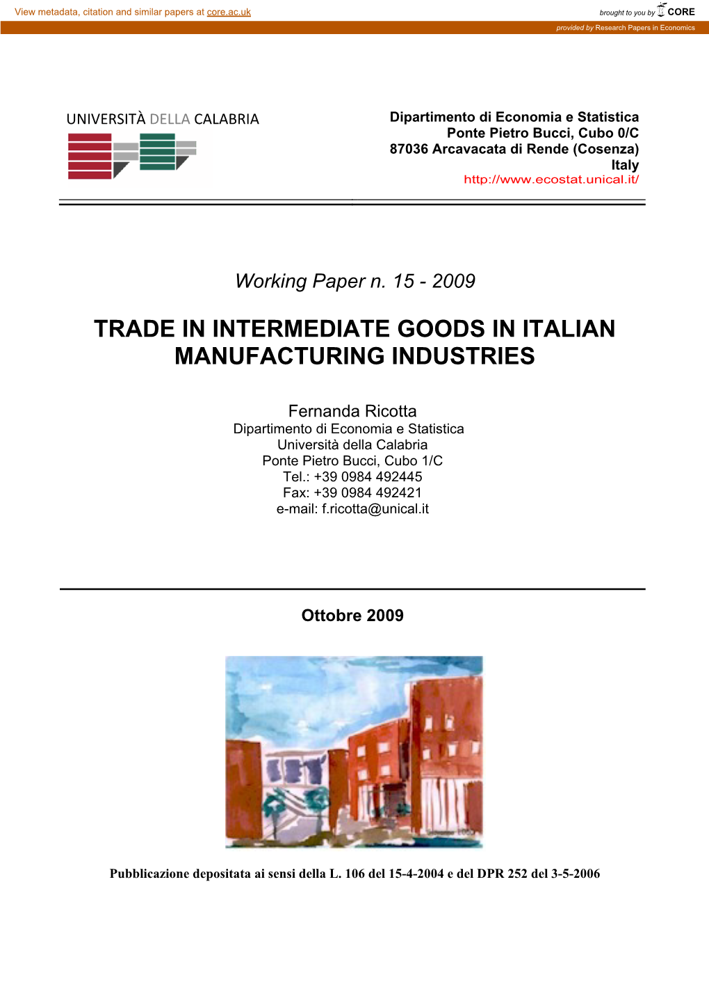 Trade in Intermediate Goods in Italian Manufacturing Industries