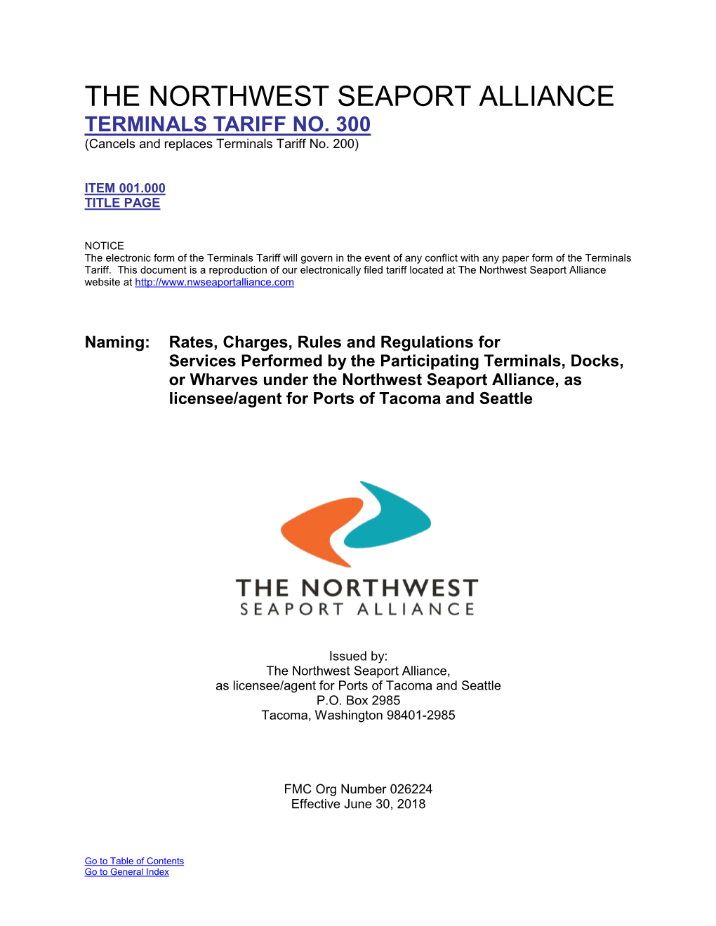 Tariff No. 300 on June 30, 2018