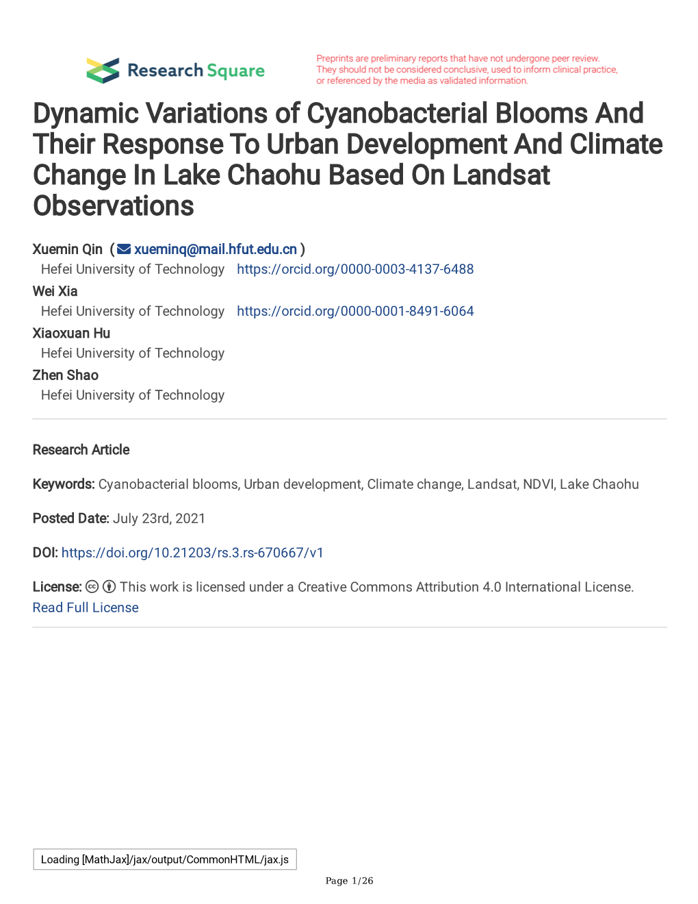 Dynamic Variations of Cyanobacterial Blooms and Their Response to Urban Development and Climate Change in Lake Chaohu Based on Landsat Observations