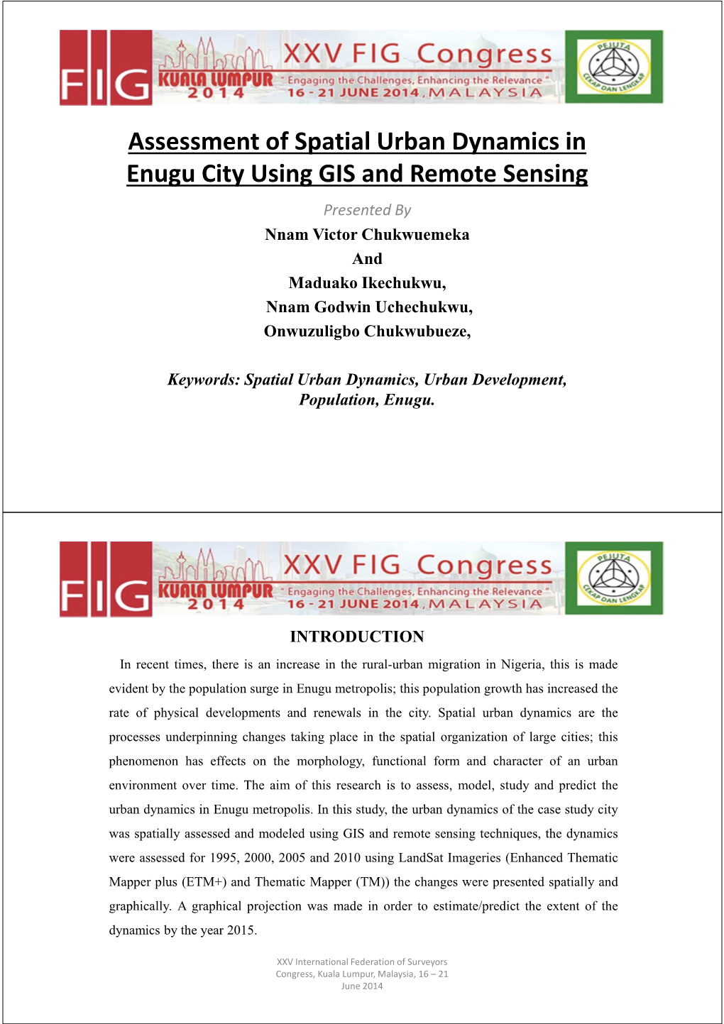 Assessment of Spatial Urban Dynamics in Enugu City Using GIS