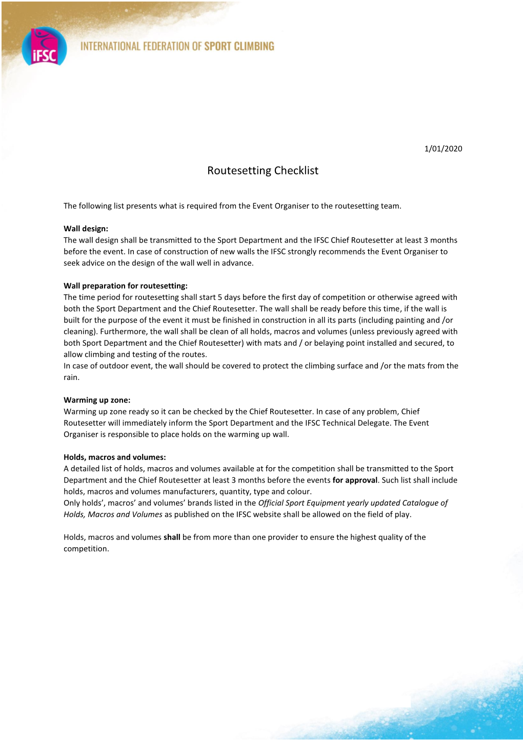 Routesetting Checklist