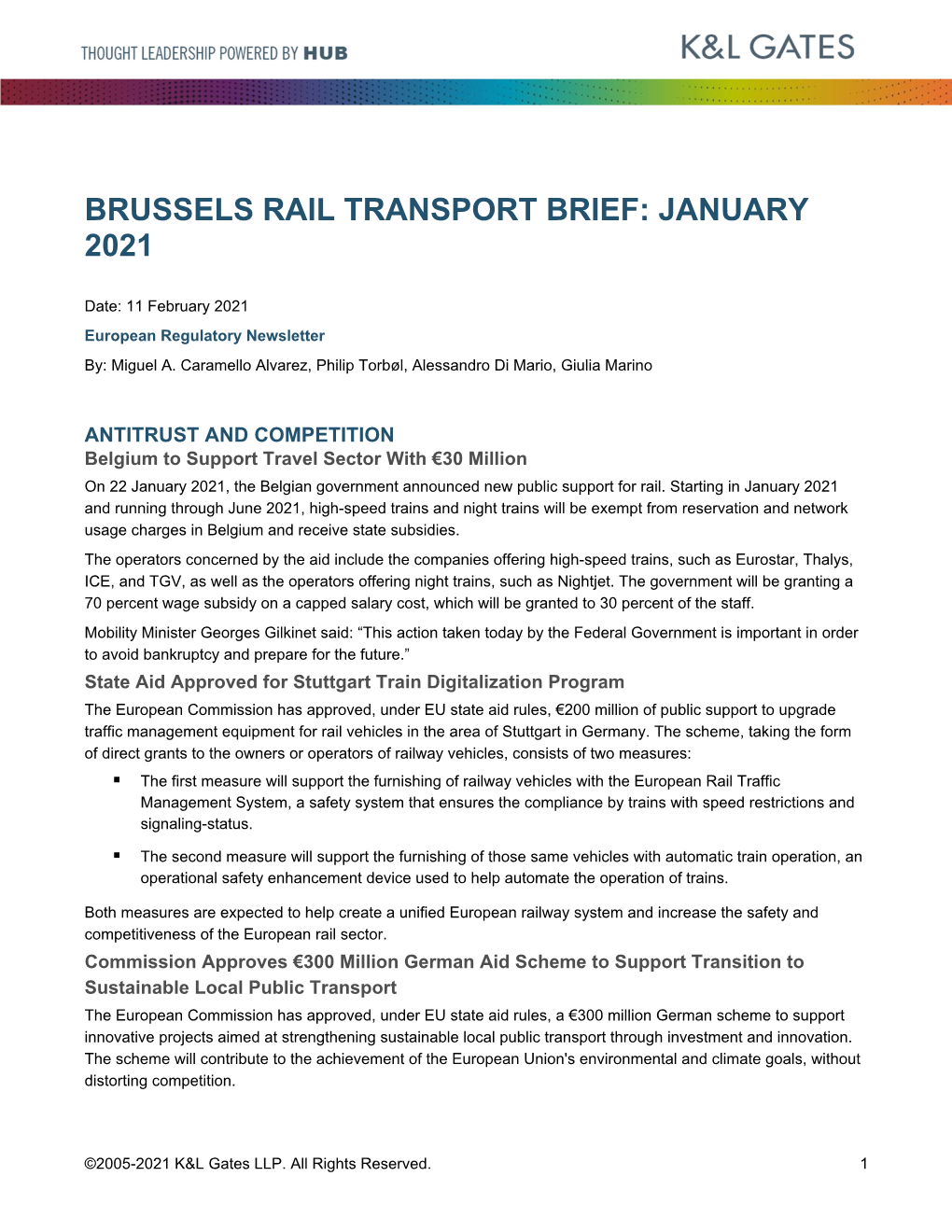 Brussels Rail Transport Brief: January 2021