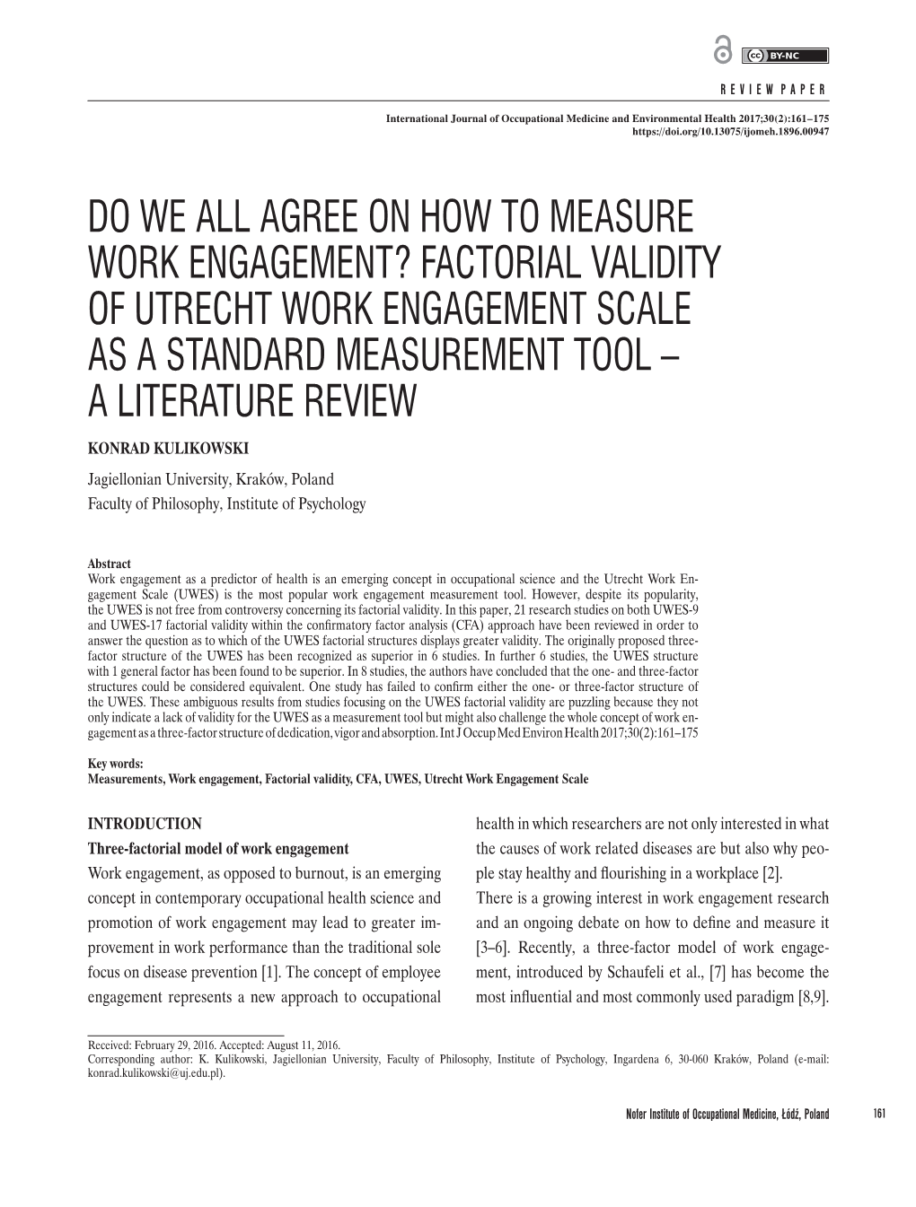 Factorial Validity of Utrecht Work Engagement Scale As