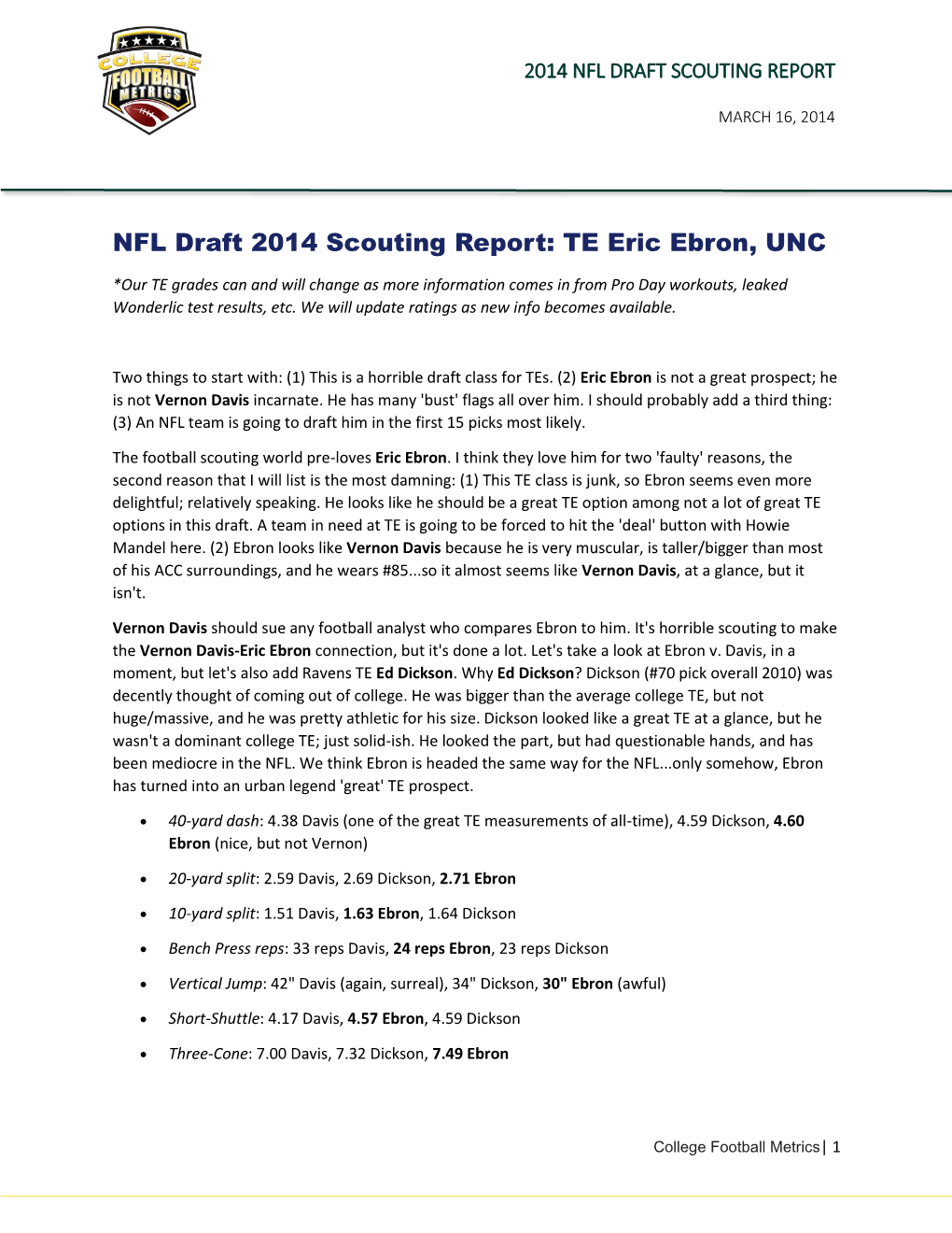 NFL Draft 2014 Scouting Report: TE Eric Ebron, UNC