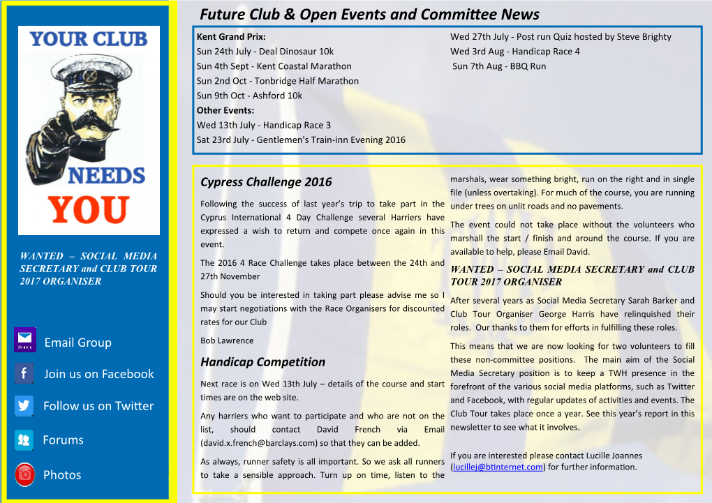 Future Club & Open Events and Committee News