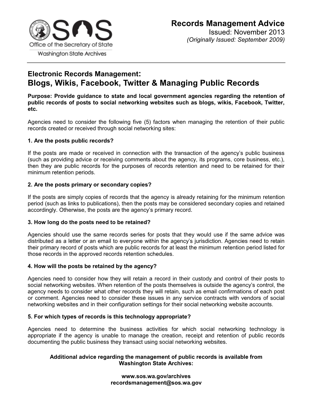 Blogs, Wikis, Facebook, Twitter & Managing Public Records