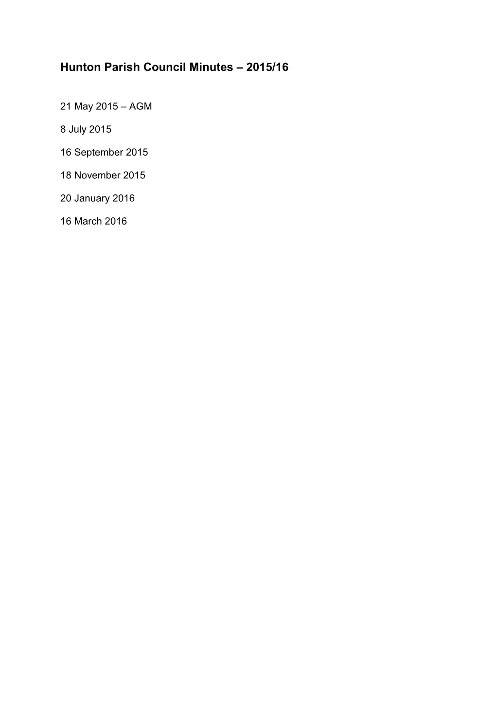 Hunton Parish Council Minutes – 2015/16