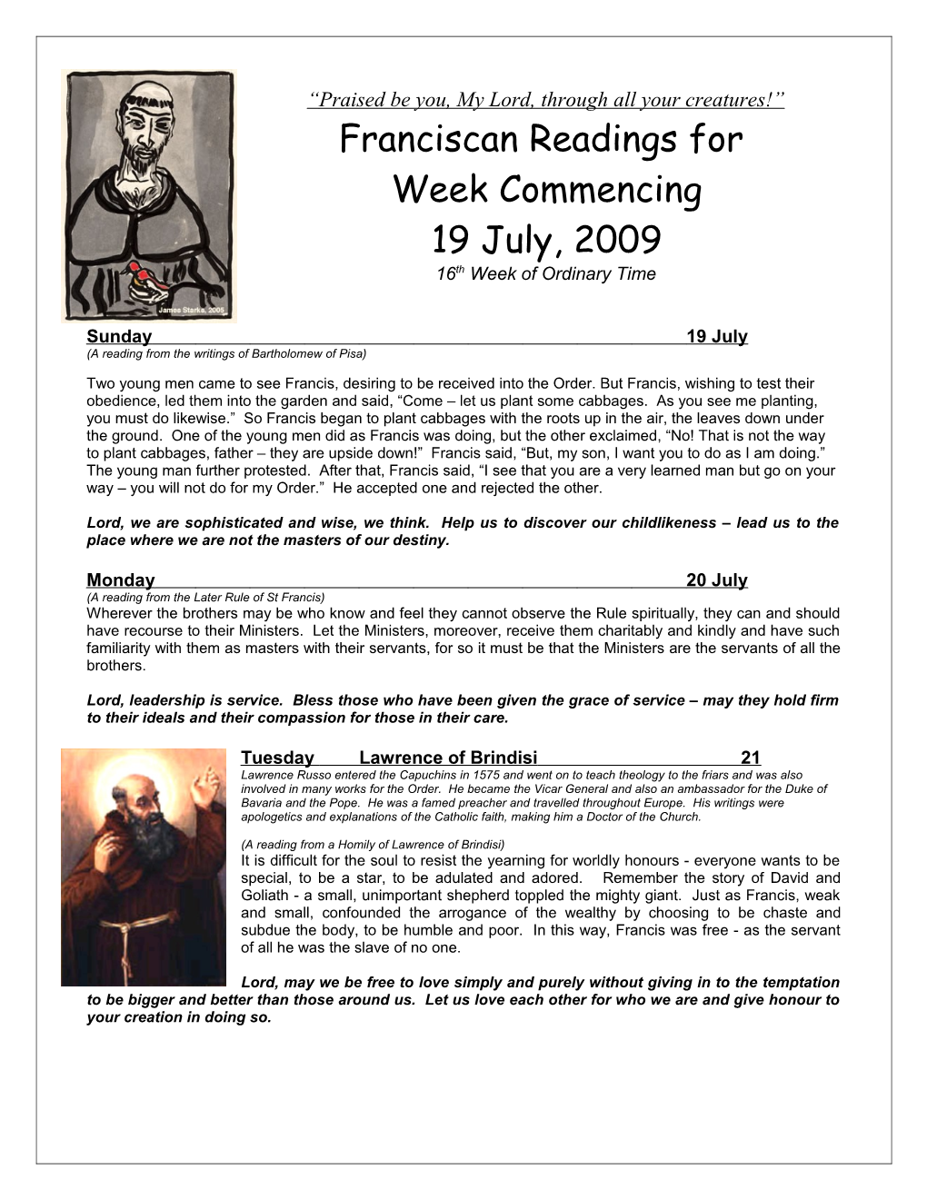 Franciscan Readings for Week Commencing 14Th July, 2003 s1