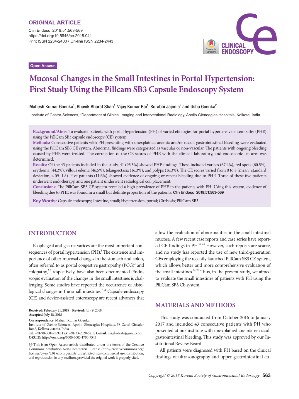 Mucosal Changes in the Small Intestines in Portal Hypertension: First Study Using the Pillcam SB3 Capsule Endoscopy System