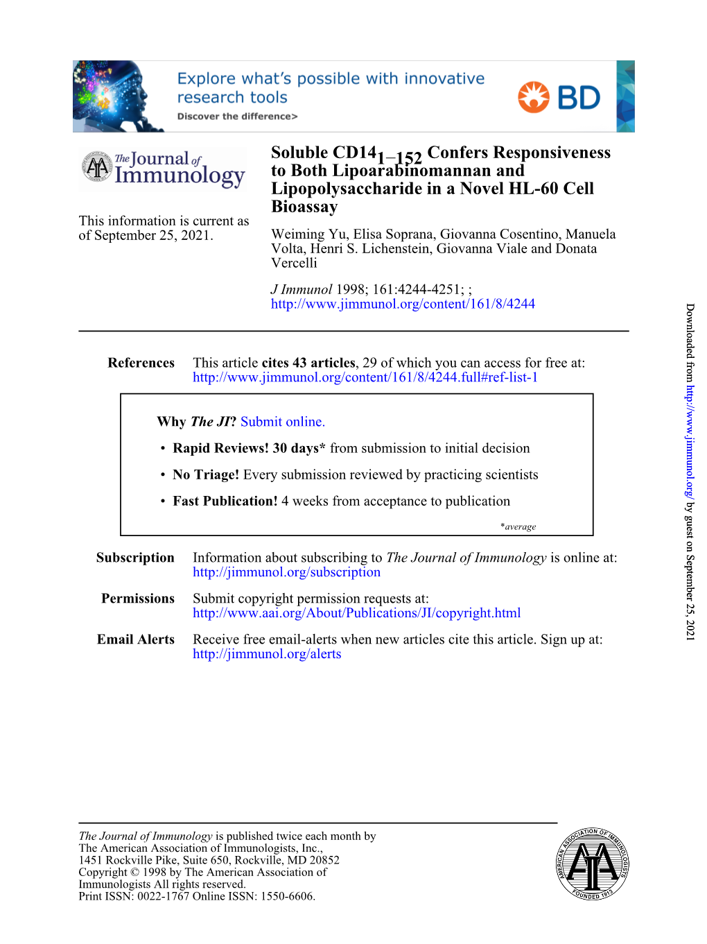 Bioassay Lipopolysaccharide in a Novel HL-60 Cell to Both Lipoarabinomannan and Confers Responsiveness 152 −1 Soluble CD14