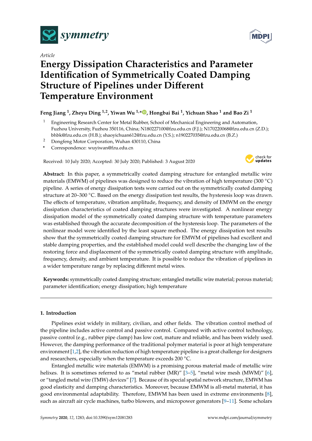 Energy Dissipation Characteristics and Parameter Identification Of