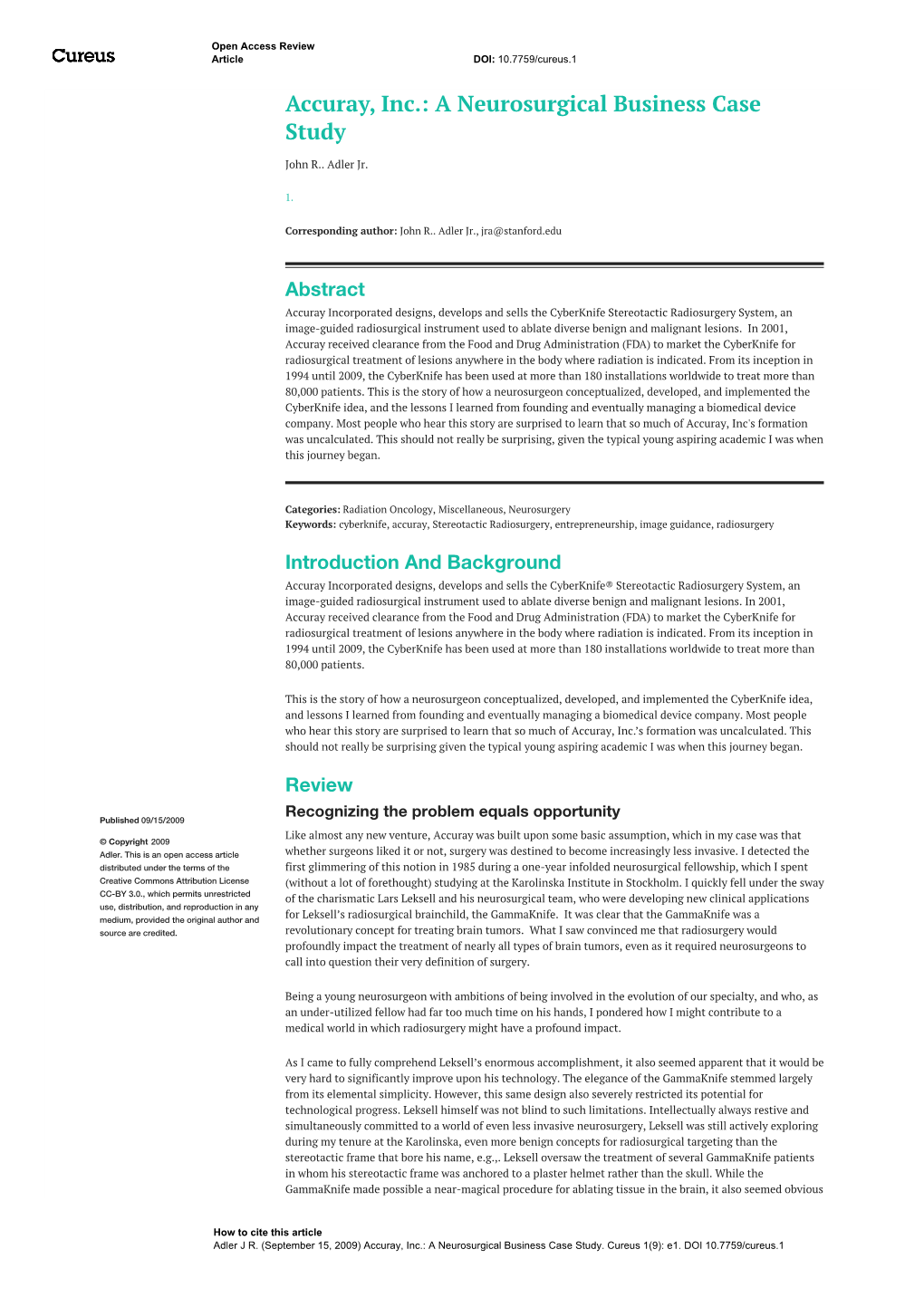 Accuray, Inc.: a Neurosurgical Business Case Study