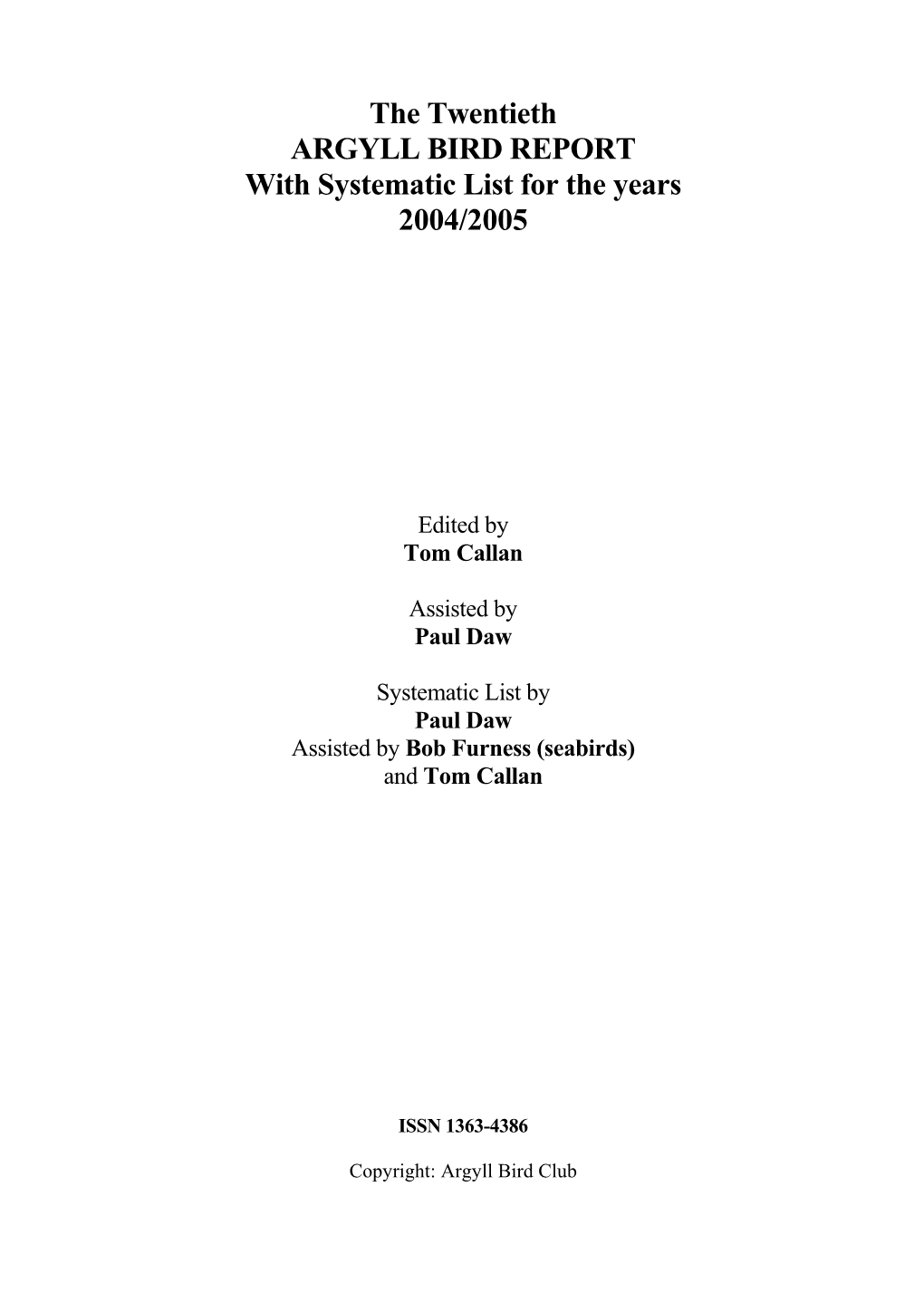 Argyll Bird Report 20 2004-05
