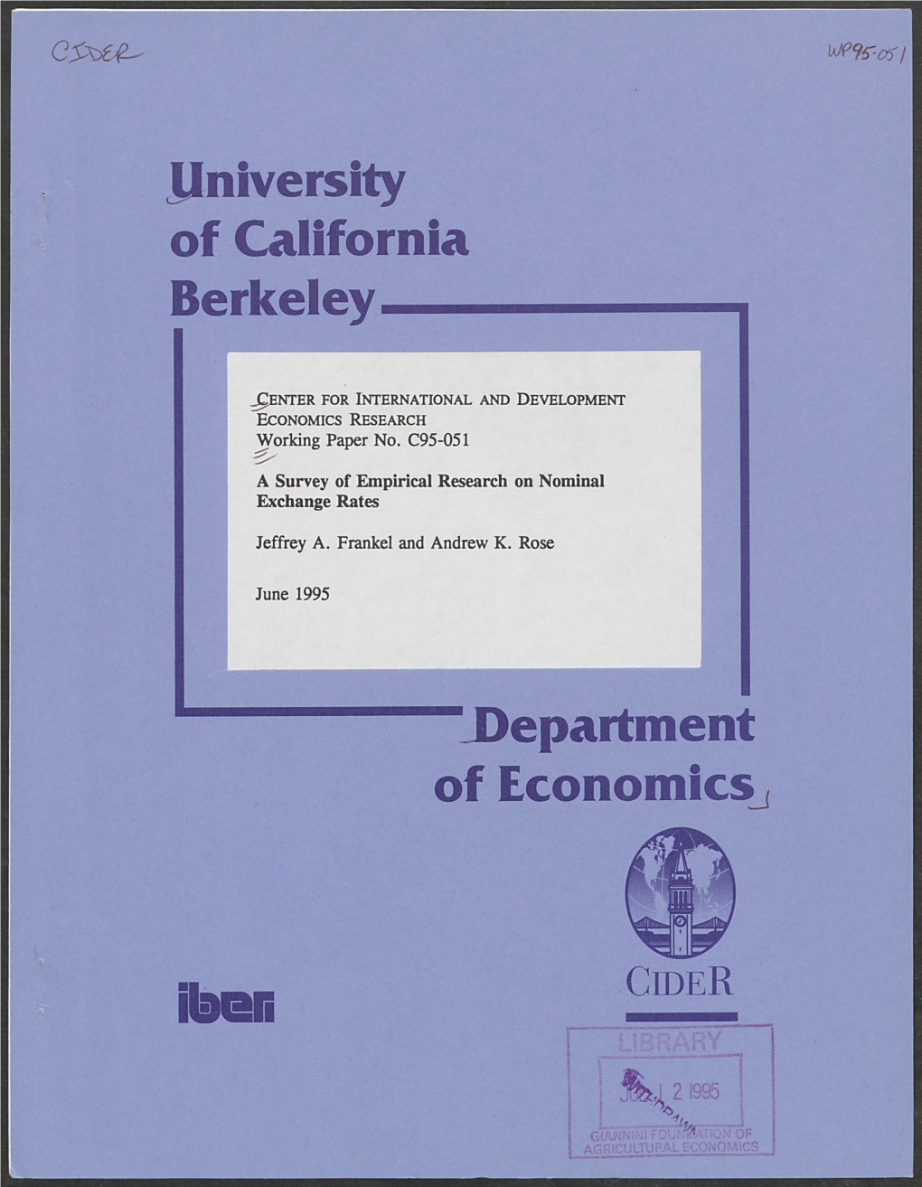 University of California Berkeley Department of Economics